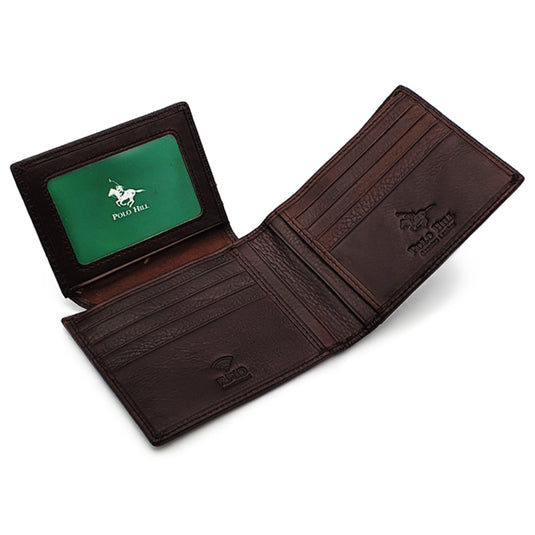Genuine Leather RFID Blocking Bifold Wallet with Gift Box - ID Flap