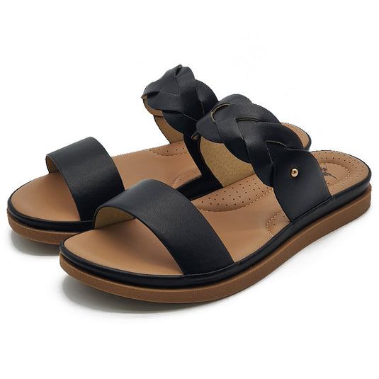 Two Strap Wide Base Slide Sandals