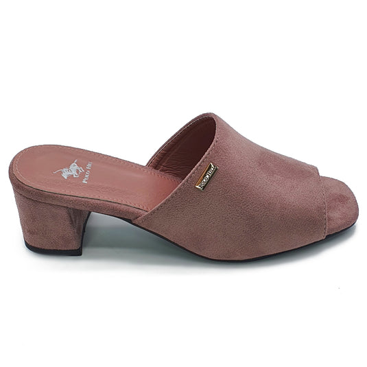 Faux Suede Peep Toe Mid-Heeled Mules