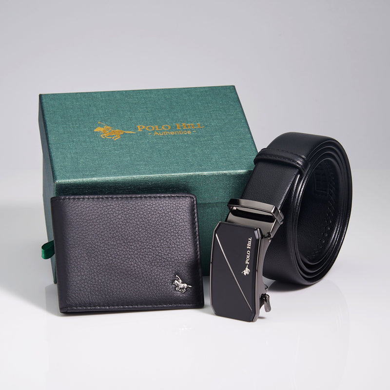 Load image into Gallery viewer, Mens Fortune Gift Box 2-in-1 Bundle Set RFID Protected Top Grain Leather Wallet Automatic Belt
