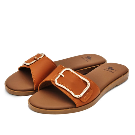 Buckle Strap Slide Flat Sandals