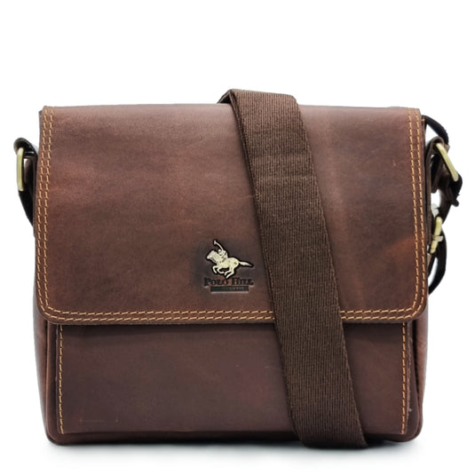 Genuine Leather Flap Over Crossbody Messenger Satchel Bag