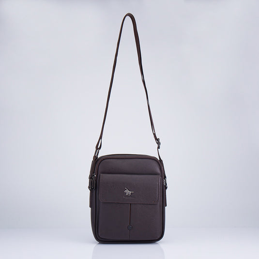 Faux Leather Flap Crossbody Sling Bag Brown