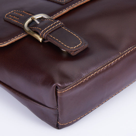 Genuine Leather Snap Button Crossbody Messenger Satchel Bag