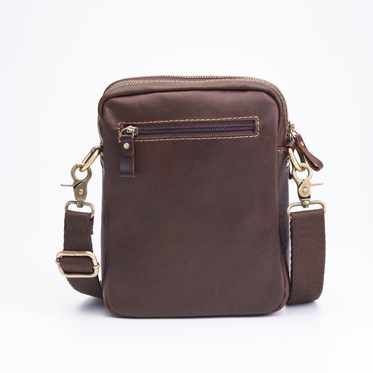 Genuine Leather Snap Button Flap Crossbody Sling Bag