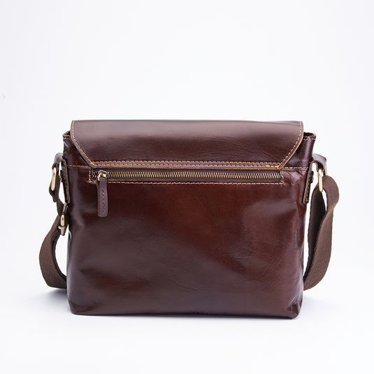 Genuine Leather Snap Button Crossbody Messenger Satchel Bag