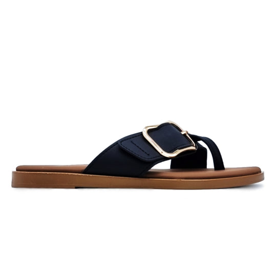 Buckle Strap Toe Post Slide Flat Sandals
