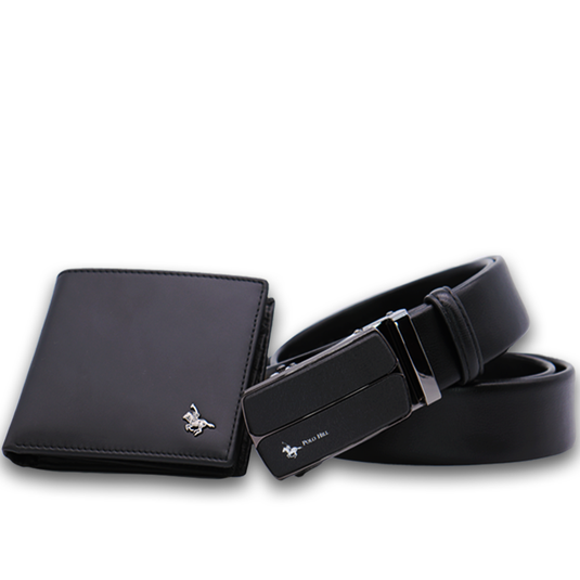 Gift Box 2-in-1 Bundle Set Genuine Leather RFID Protected Wallet Automatic Buckle Belt