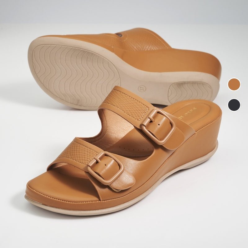 Load image into Gallery viewer, Ladies Two Band Wedges Sandals
