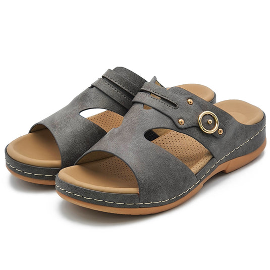 Open Toe Slide On Wedge Sandals