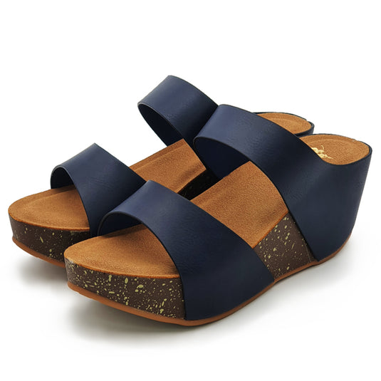 Dual Band Platform Slide On Wedges