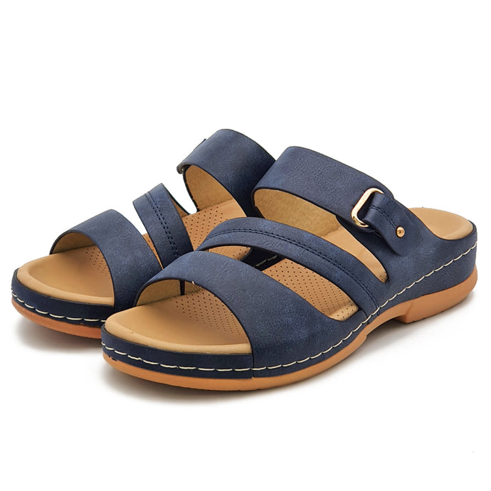 Three Band Slide Wedge Sandals