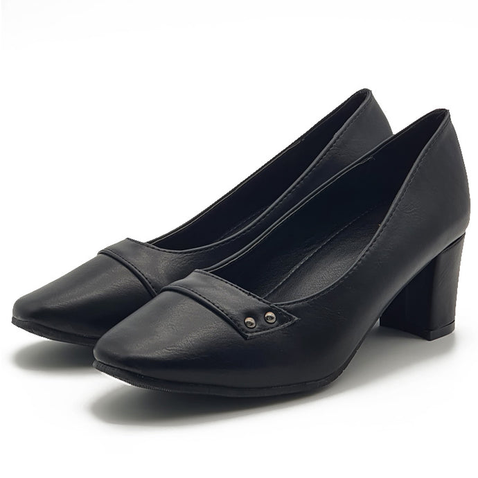 Mid Block Heel Round Toe Office Shoes