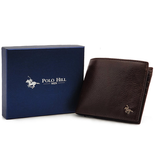 Genuine Leather RFID Blocking Bifold Wallet with Gift Box - ID Flap