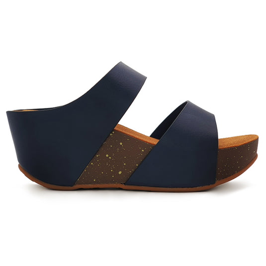 Dual Band Platform Slide On Wedges