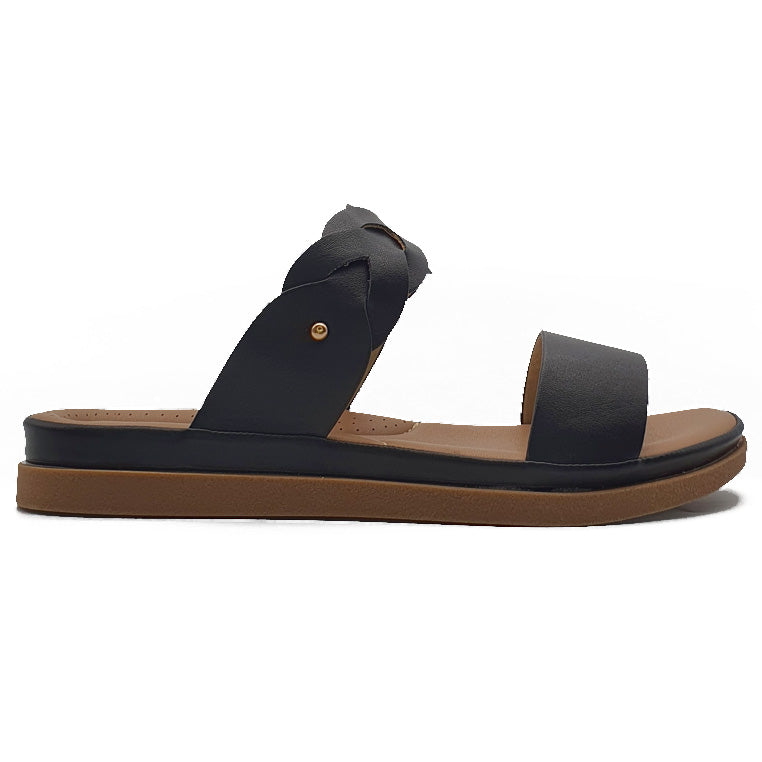 Load image into Gallery viewer, Two Strap Wide Base Slide Sandals
