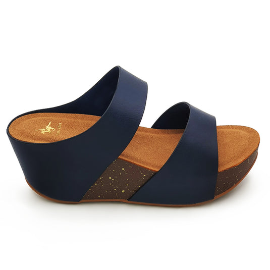 Dual Band Platform Slide On Wedges