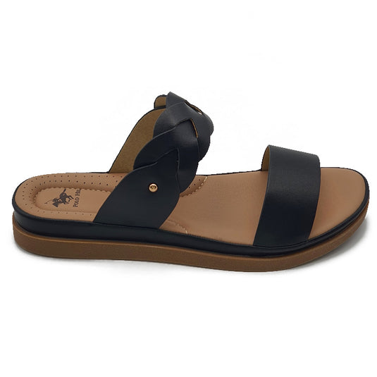 Two Strap Wide Base Slide Sandals