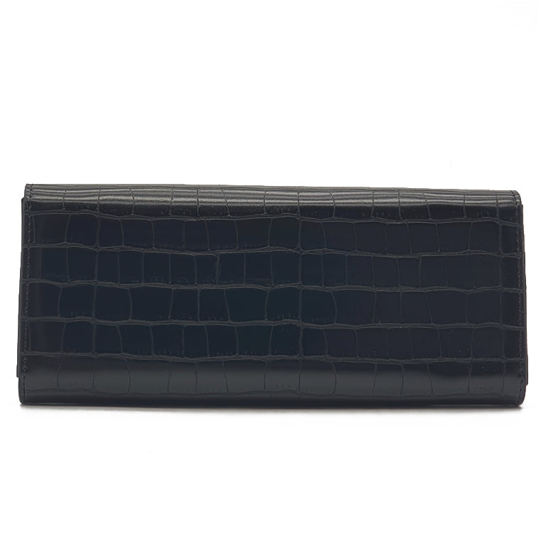 Load image into Gallery viewer, Croc Textured Long Flap Over Tri-Fold Wallet
