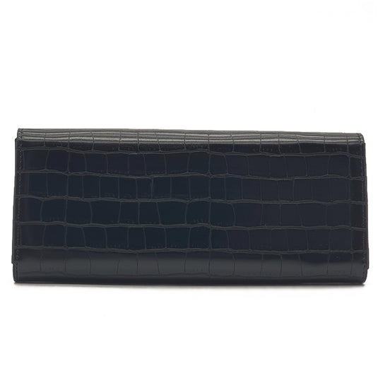 Croc Textured Long Flap Over Tri-Fold Wallet