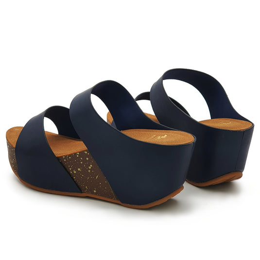 Dual Band Platform Slide On Wedges