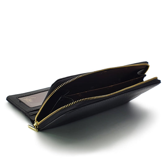 Long Snap Button Bi-Fold Wallet with Zipper