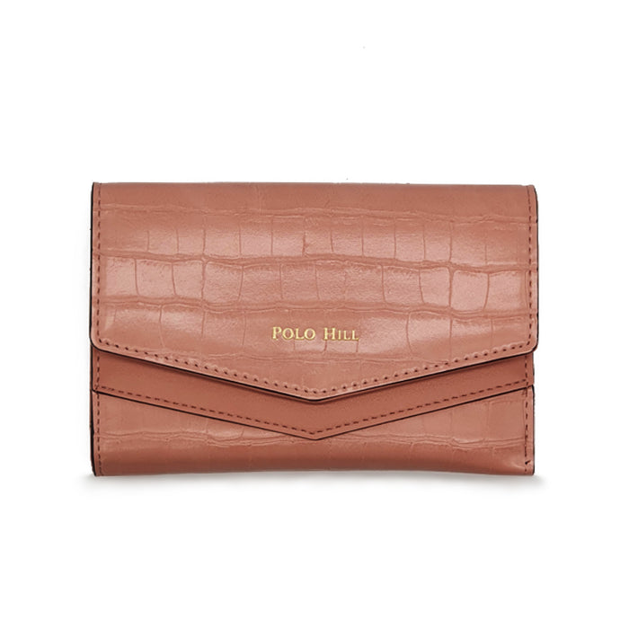 Croc Textured Short Flap Over Tri-Fold Wallet