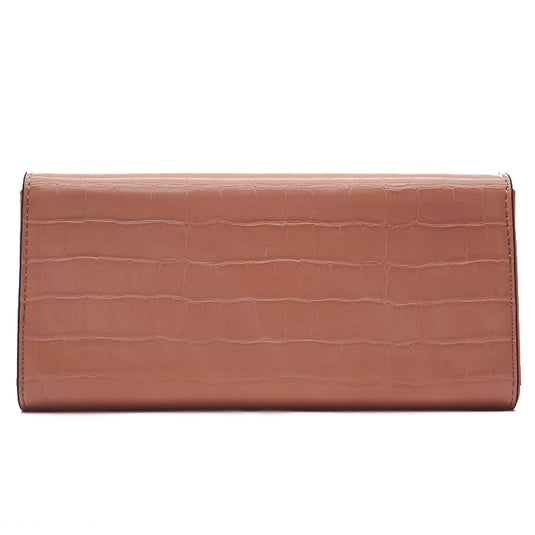 Croc Textured Long Flap Over Tri-Fold Wallet