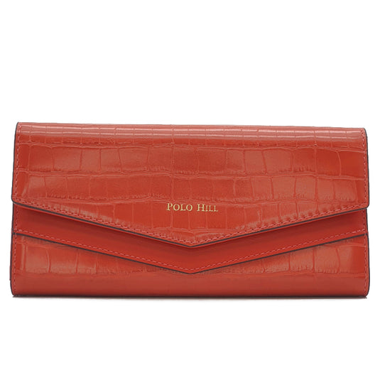 Croc Textured Long Flap Over Tri-Fold Wallet