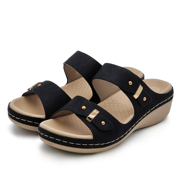 Load image into Gallery viewer, Two Band Mule Wedge Sandals
