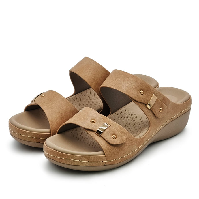 Two Band Mule Wedge Sandals