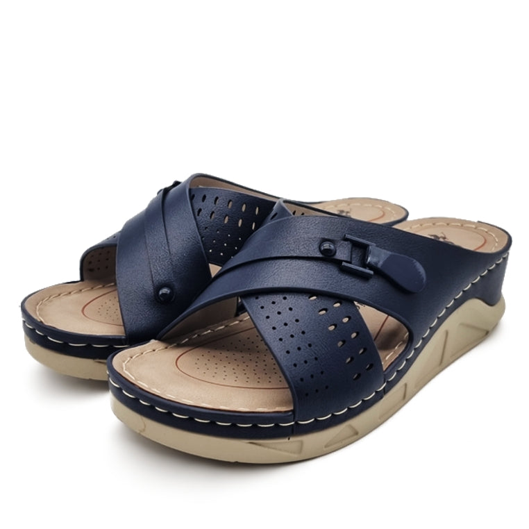 Load image into Gallery viewer, Crossed Contrast Strap Wedge Sandals
