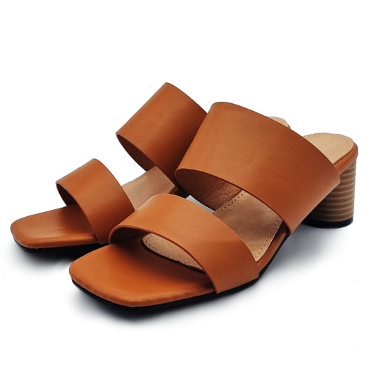Square Open Toe Two Band Slide Heels