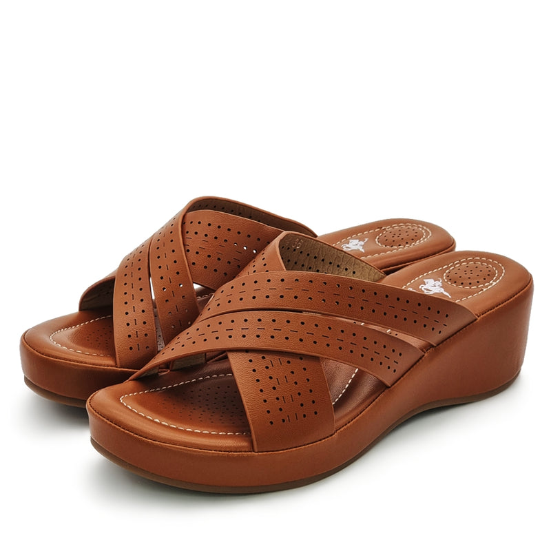 Load image into Gallery viewer, Perforated Cross Strap Wedge Sandals
