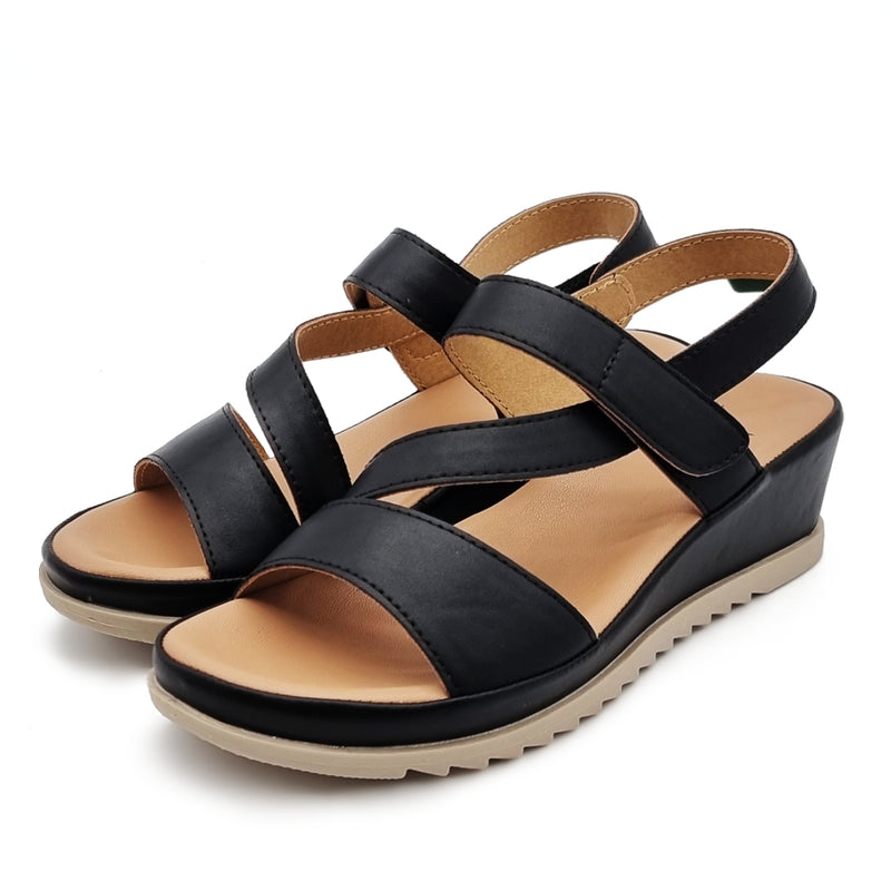 Load image into Gallery viewer, Hook Loop Strap Wedge Sandals
