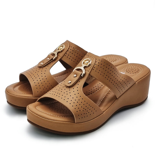 Studded Decor Piece Perforated Wedge Sandals
