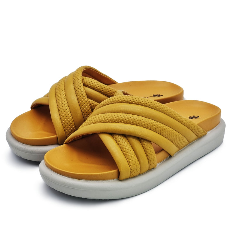 Load image into Gallery viewer, Puffy Pleather Crossband Slide Sandals
