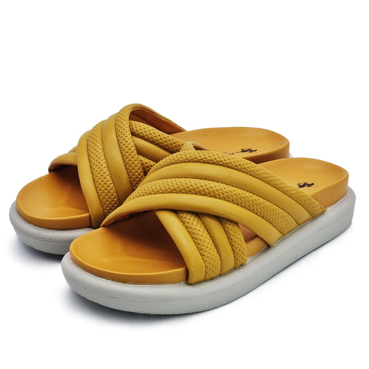 Puffy Pleather Crossband Slide Sandals