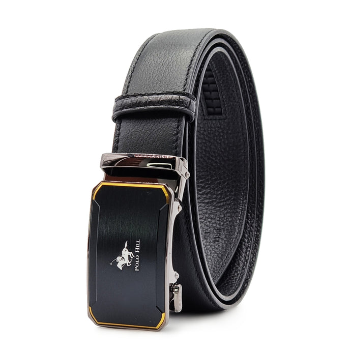 Automatic Buckle Genuine Leather Belt with Line Accents