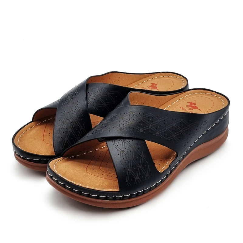 Load image into Gallery viewer, Perforated Cross Band Wedge Sandals
