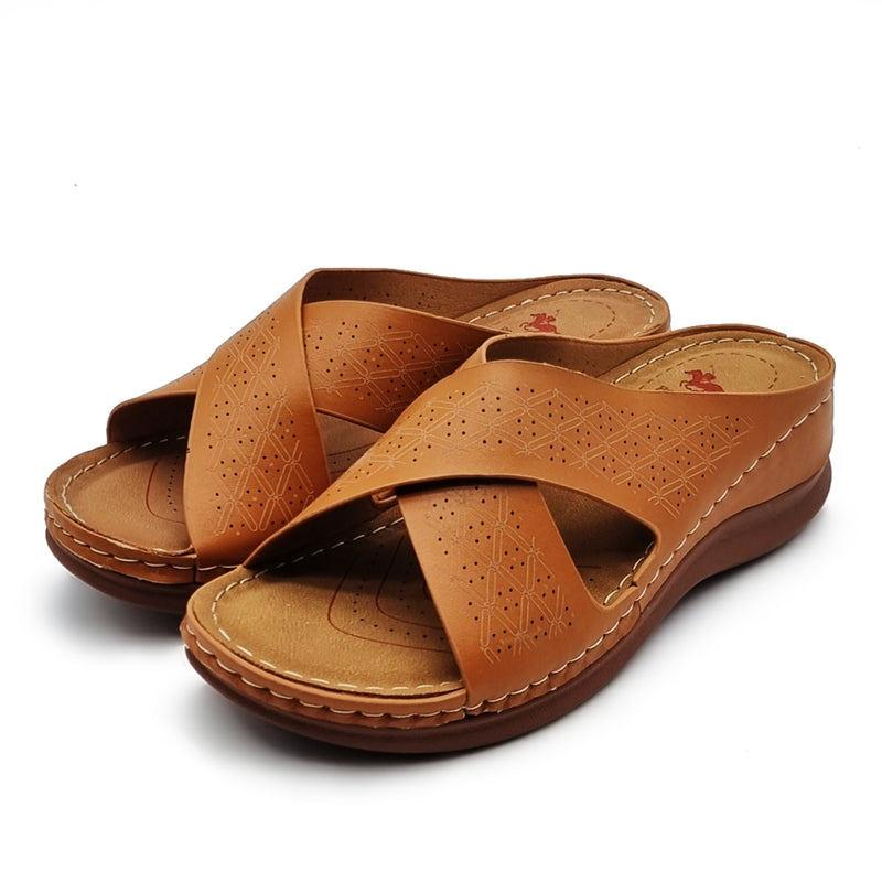 Load image into Gallery viewer, Perforated Cross Band Wedge Sandals
