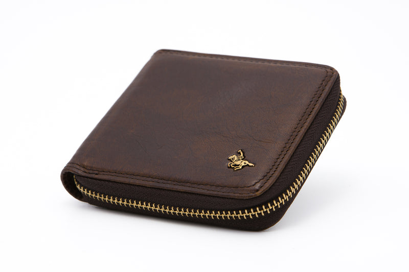 Load image into Gallery viewer, Brown RFID Protected Genuine Leather Ziparound Wallet - ID Windows
