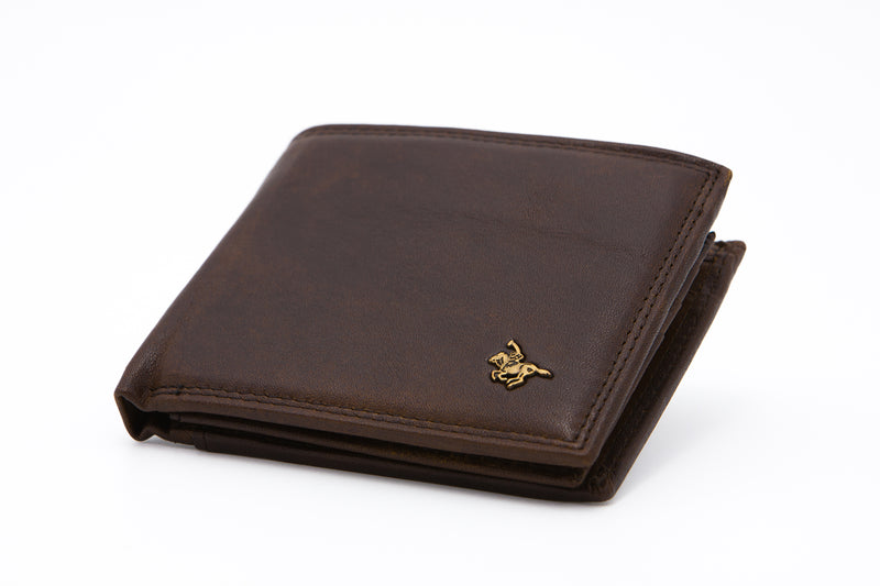 Load image into Gallery viewer, Brown RFID Protected Genuine Leather Bi-Fold Wallet - Coin Pouch
