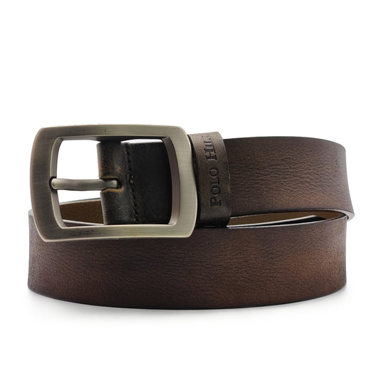 Genuine Textured Leather Buckle Pin Belt