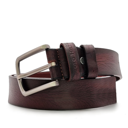 Genuine Textured Leather Full Hole Buckle Pin Belt