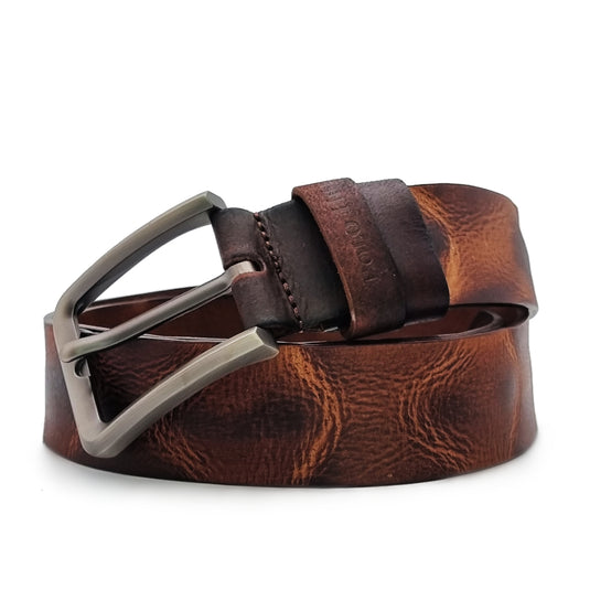 Genuine Textured Leather Full Hole Buckle Pin Belt