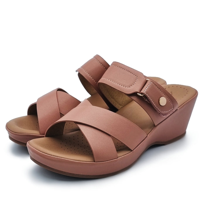 Cross Vamp Slide Wedge Sandals