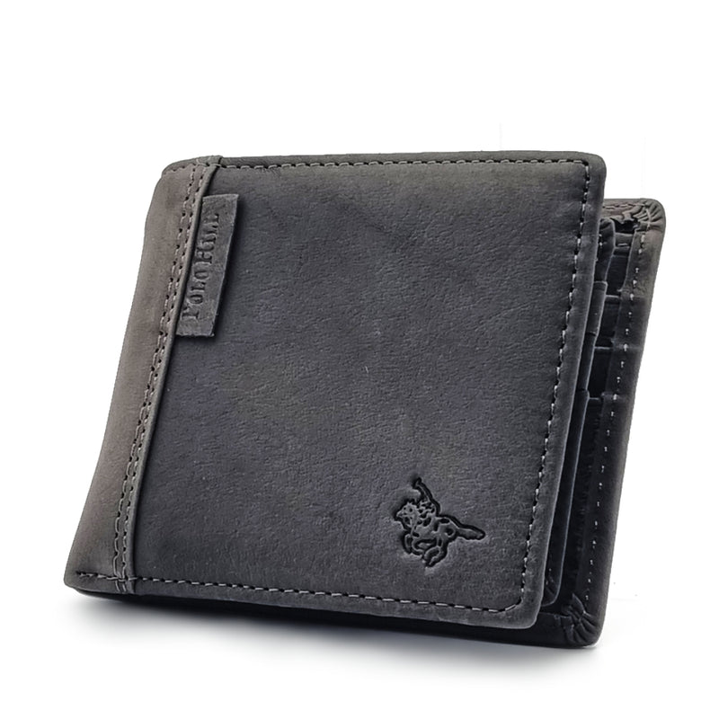 Load image into Gallery viewer, Genuine Leather Side Label Bi-Fold Wallet - Card Slots

