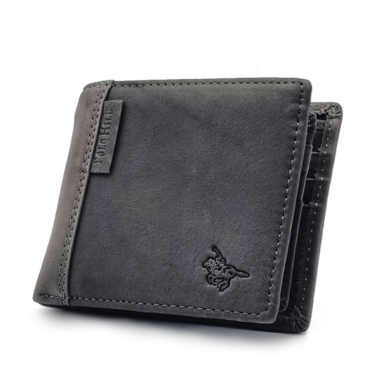 Genuine Leather Side Label Bi-Fold Wallet - Card Slots
