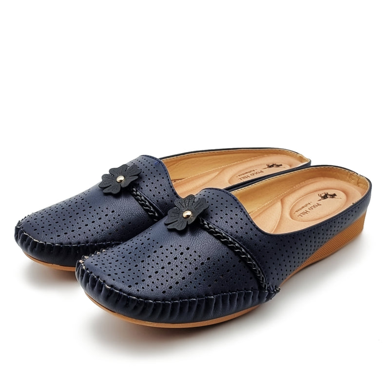 Load image into Gallery viewer, Half Slip On Mules Shoes with Centre Flower Detail
